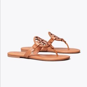 Tory Burch Miller Metal Logo Sandal, Tan/Rose Gold